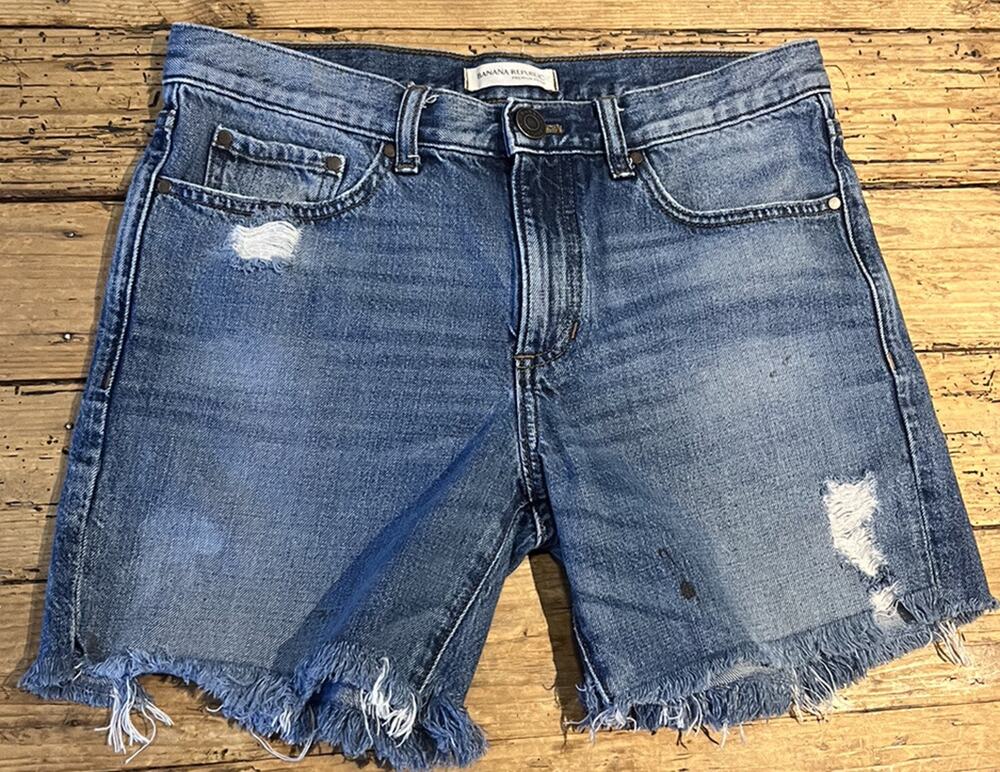 Banana Republic Womens Size 27 Blue Distressed Mom Jean Shorts
